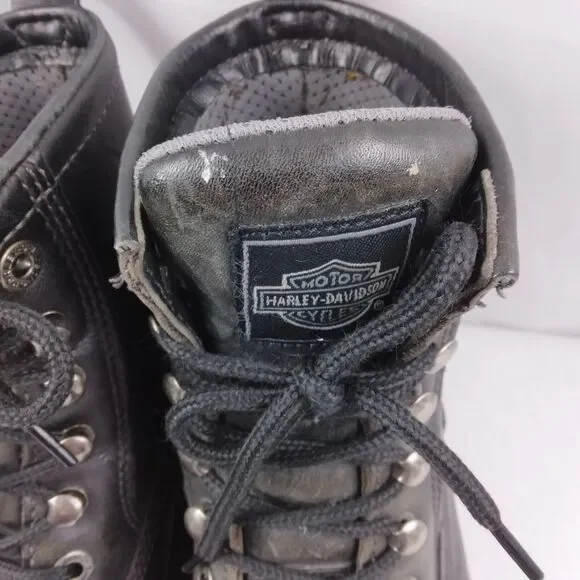 HARLEY-DAVIDSON Lace Up Chukka Boots Black Metal Emblem Grunge Rock Women's 7.5 - Picture 7 of 16
